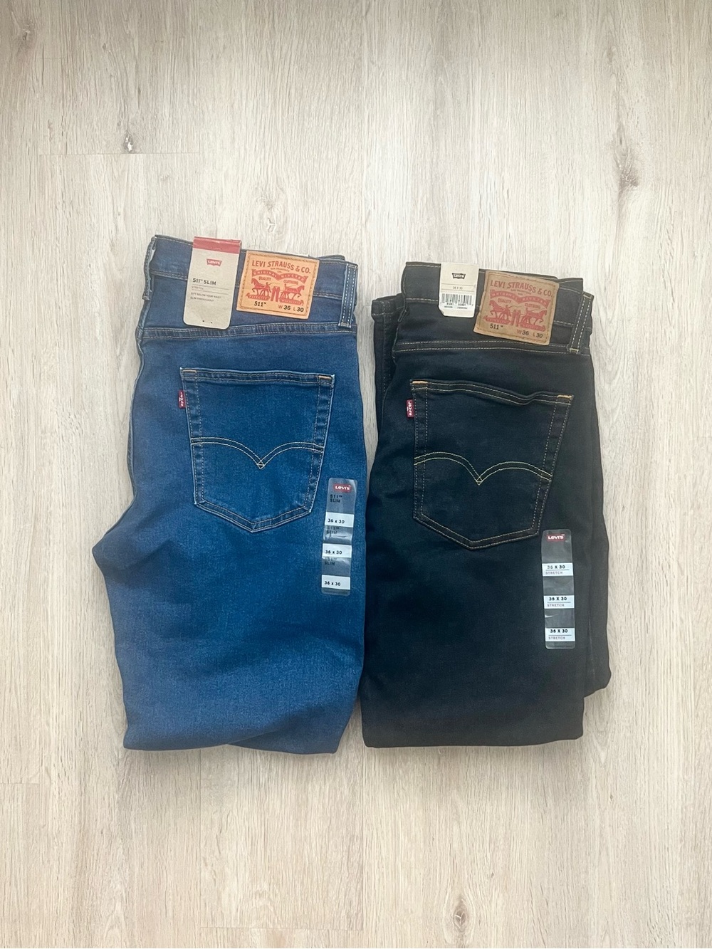 Levi's 511 Slim Fit Jeans Mens 36x30 Lot of 2 Blue Black Stretch Denim NWT